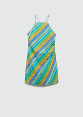 Mango Women's Striped Print Halter Dress - Blue