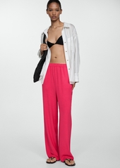 Mango Women's Textured Flowy Pants - Strawberry