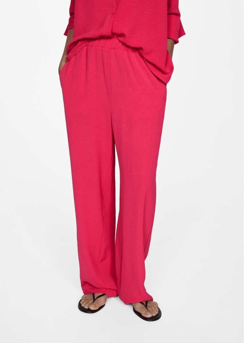 Mango Women's Textured Flowy Pants - Strawberry