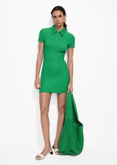 Mango Women's Textured Polo-Neck Dress - Green