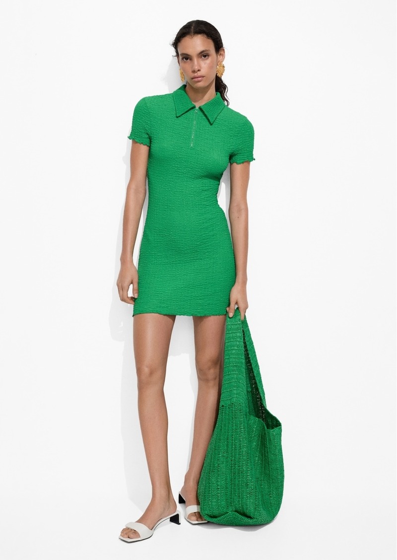 Mango Women's Textured Polo-Neck Dress - Green