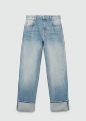 Mango Women's Turned-Up Straight Jeans - Light Blue