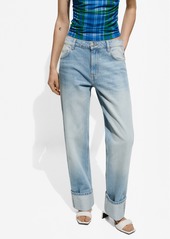 Mango Women's Turned-Up Straight Jeans - Light Blue