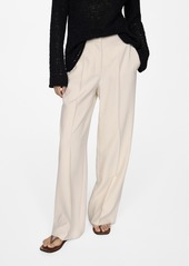 Mango Women's Wide Leg Pleated Pants - Khaki