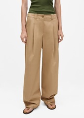 Mango Women's Wide Leg Pleated Pants - Beige