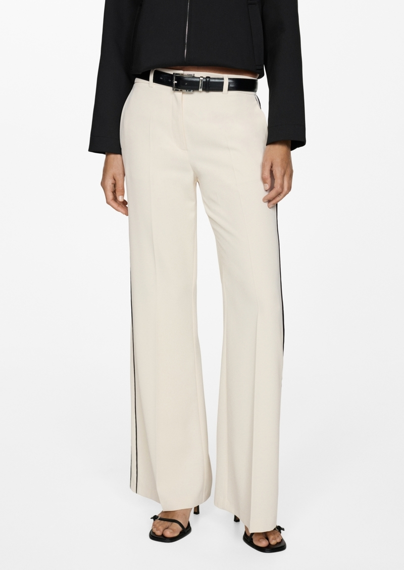 Mango Women's Wideleg Striped Pants - Ecru