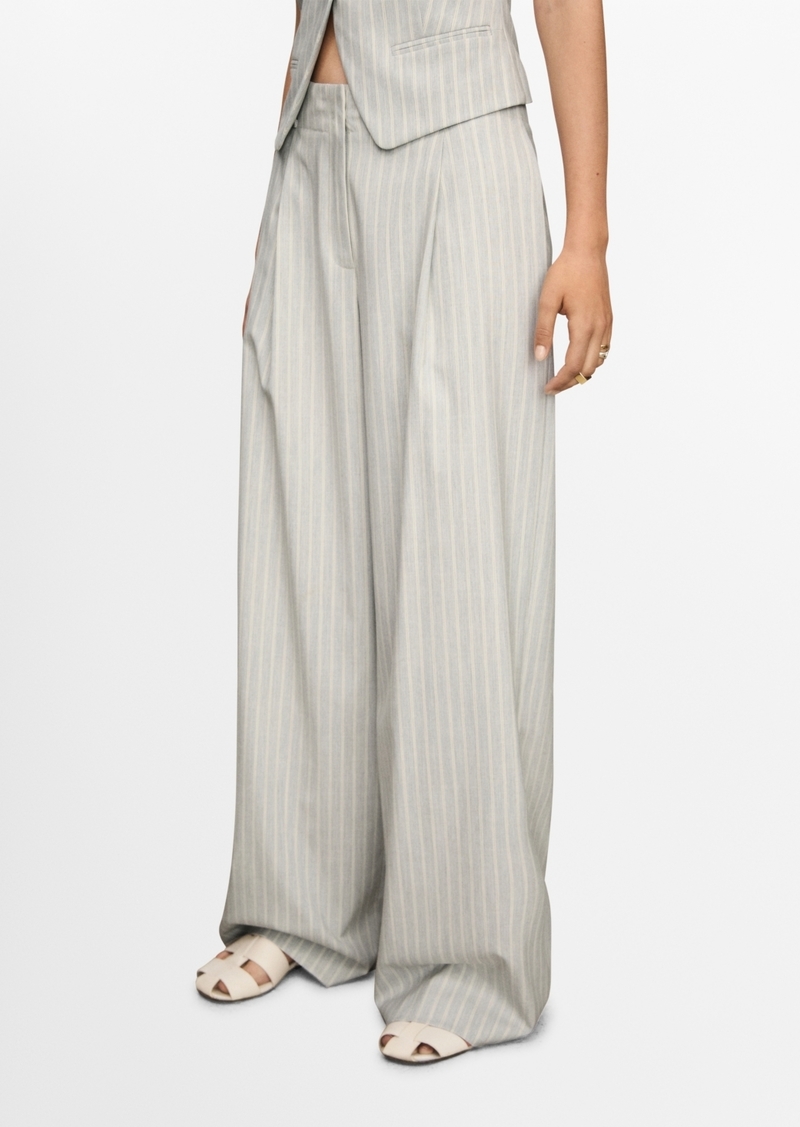 Mango Women's Wide Leg Striped Pants - Sky Blue