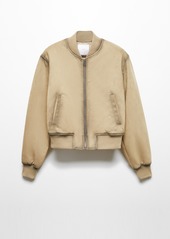 Mango Women's Worn Leather-Effect Bomber Jacket - Lt Pastel