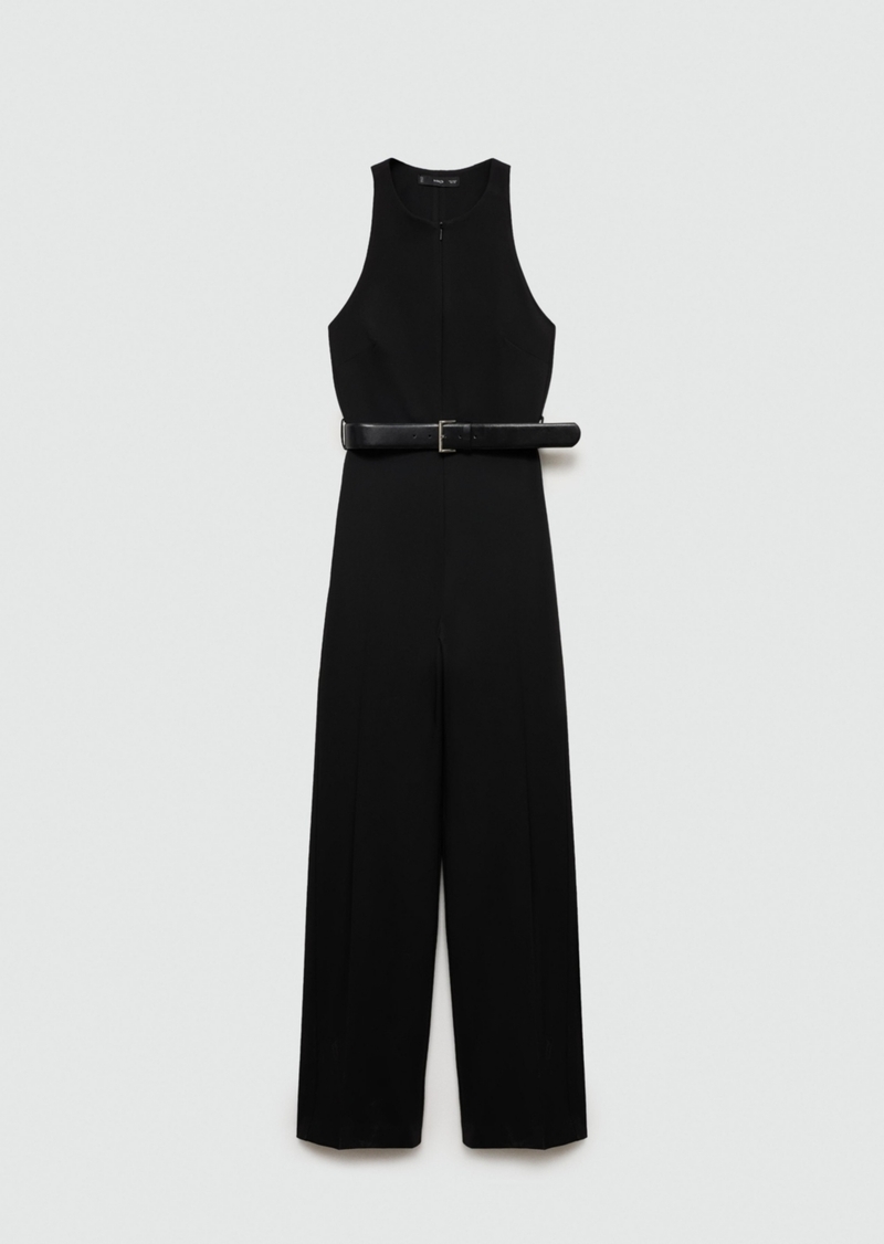 Mango Women's Zipper Detail Belted Jumpsuit - Black