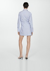 Mango Women's Zipper Detail Striped Shirt Dress - Sky Blue