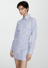 Mango Women's Zipper Detail Striped Shirt Dress - Sky Blue