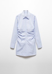 Mango Women's Zipper Detail Striped Shirt Dress - Sky Blue