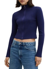 MANGO Zip Front Rib Crop Cardigan