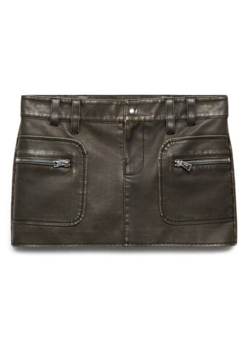 MANGO Zip Pocket Faux Leather Miniskirt