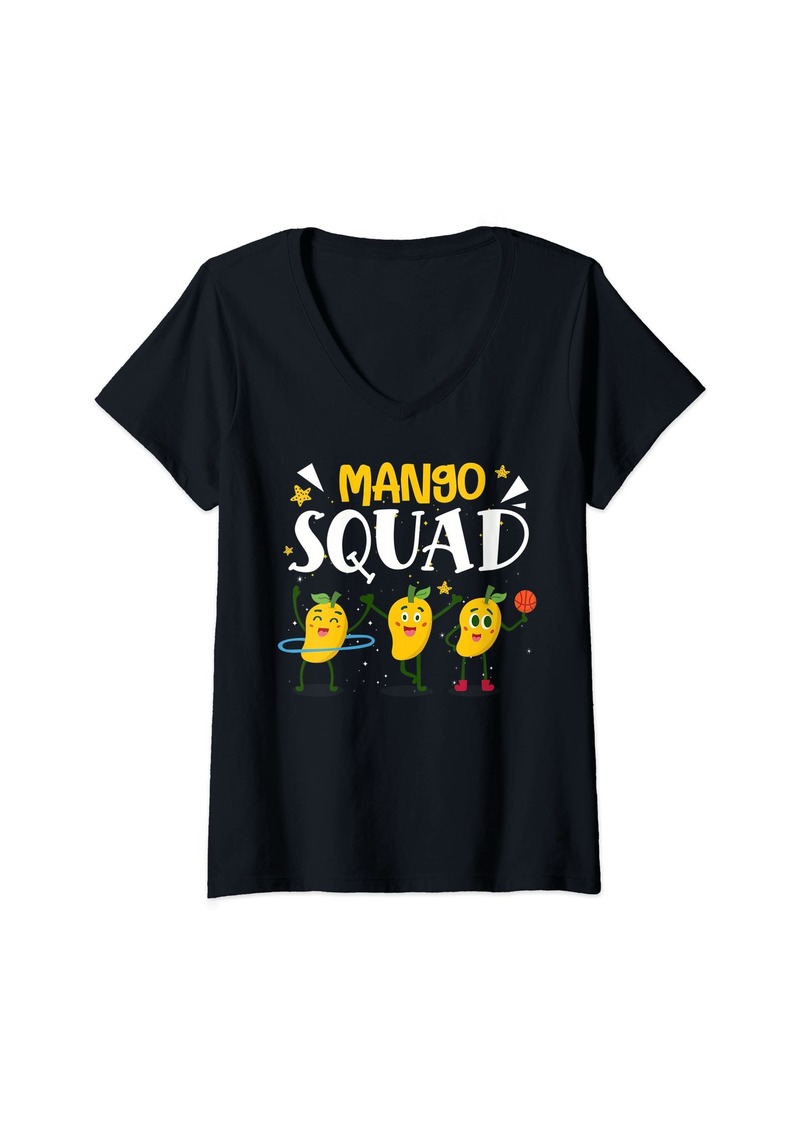 Womens Mango Squad Summer Funny Mango Fruit Lovers V-Neck T-Shirt