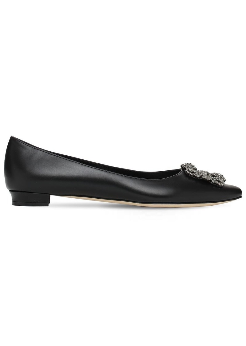 Manolo Blahnik 10mm Hangisi Leather Flats