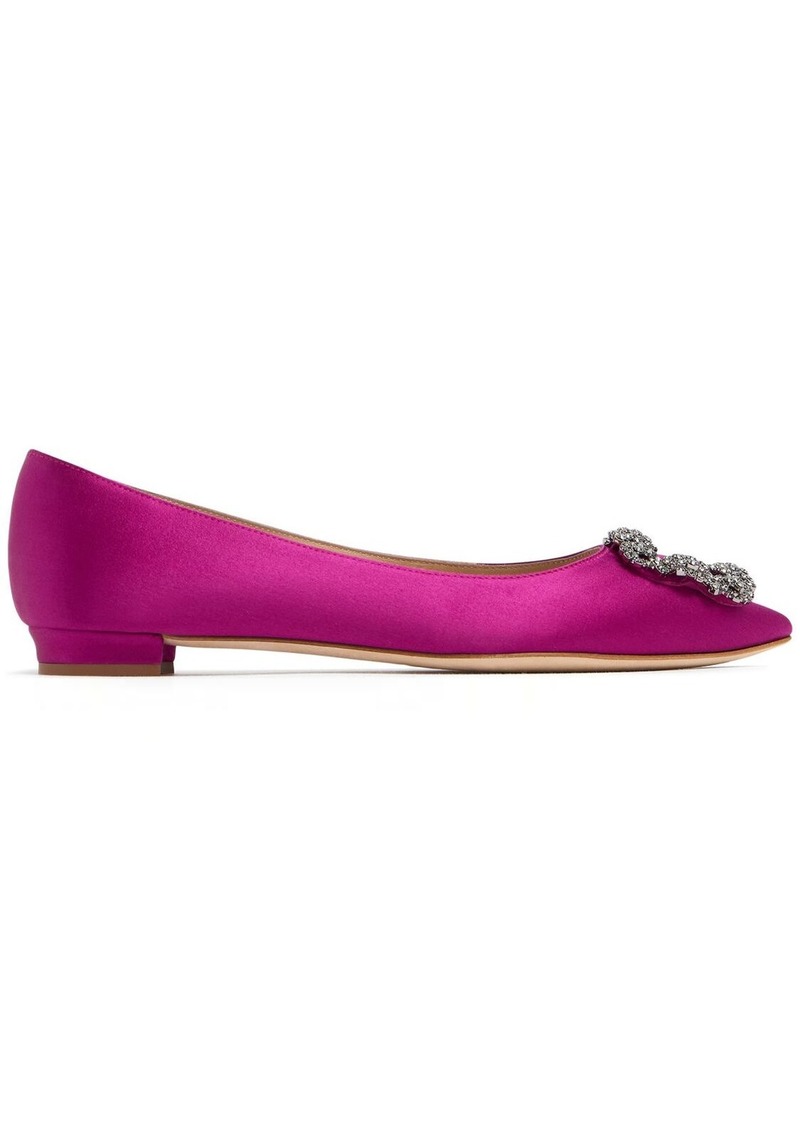 Manolo Blahnik 10mm Hangisi Silk Satin Flats