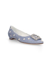 Manolo Blahnik 10mm Hangisiflat Canvas Ballerina Flats