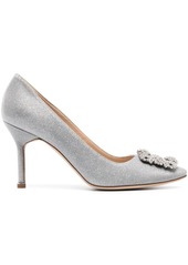 Manolo Blahnik crystal-embellished 90mm leather pumps