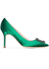 Manolo Blahnik green hangisi 90 satin pumps