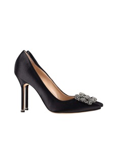 Manolo Blahnik 105mm Hangisi Pumps in Black Satin