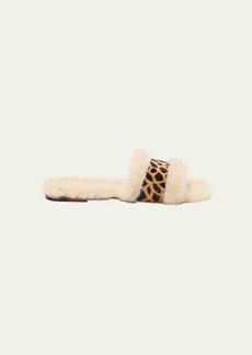 Manolo Blahnik Anacletus Shearling Animal-Print Cozy Slide Sandals
