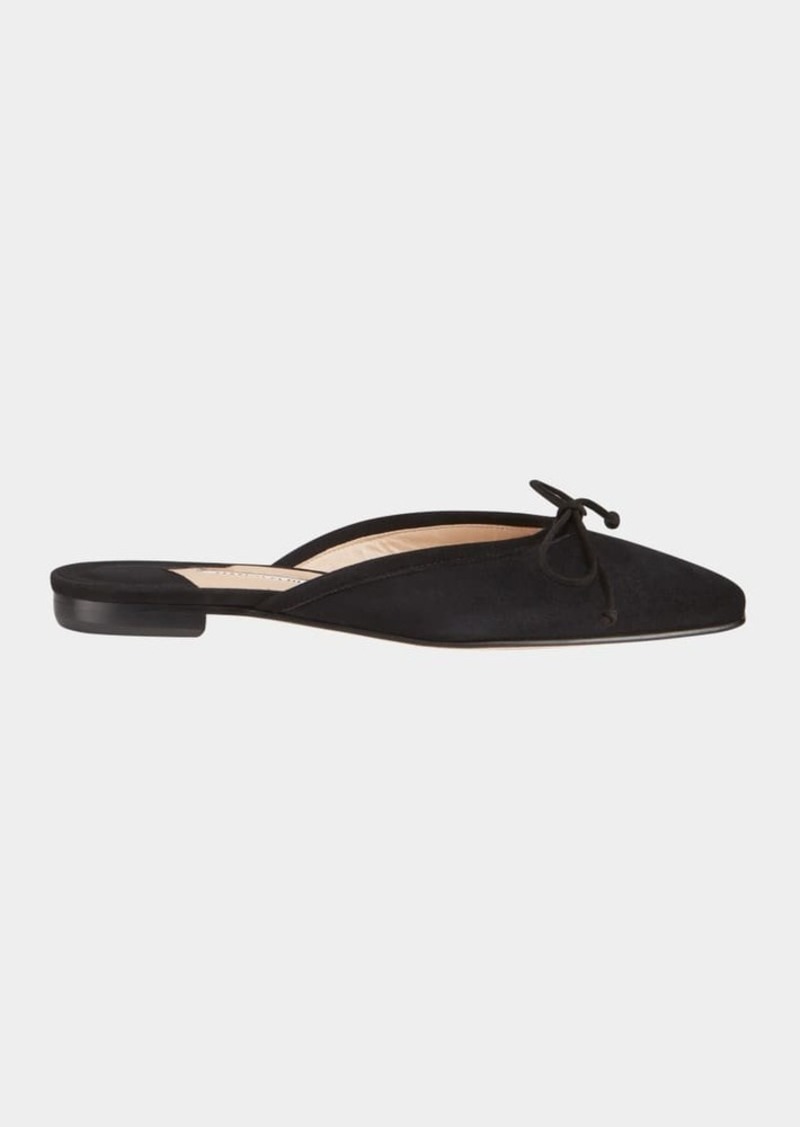 Manolo Blahnik Ballerimu Suede Bow Ballerina Flat Mules