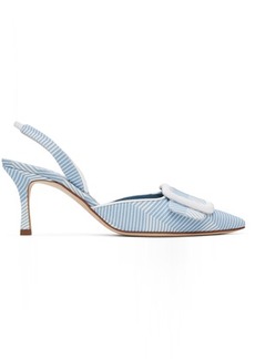 Manolo Blahnik Blue & White Mayslibi Heels