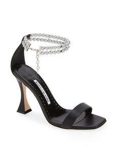 Manolo Blahnik Charona Imitation Pearl Ankle Strap Sandal in Black at Nordstrom