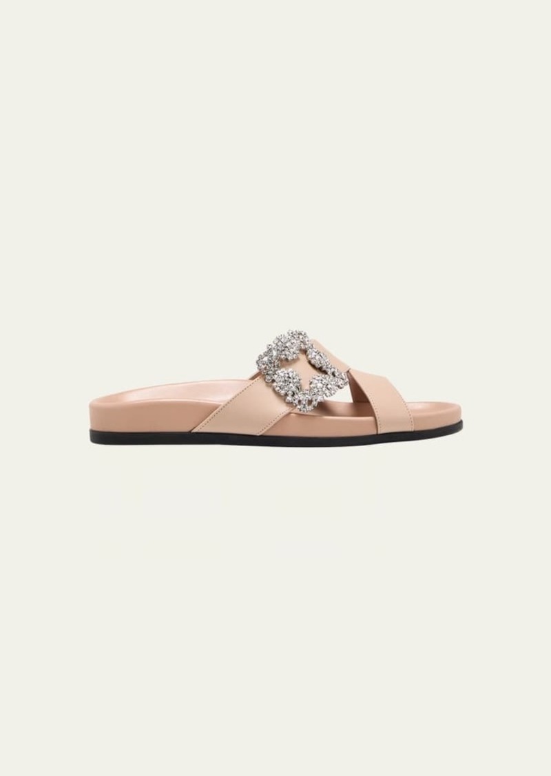 Manolo Blahnik Chilanghi Crystal-Buckle Comfort Sandals