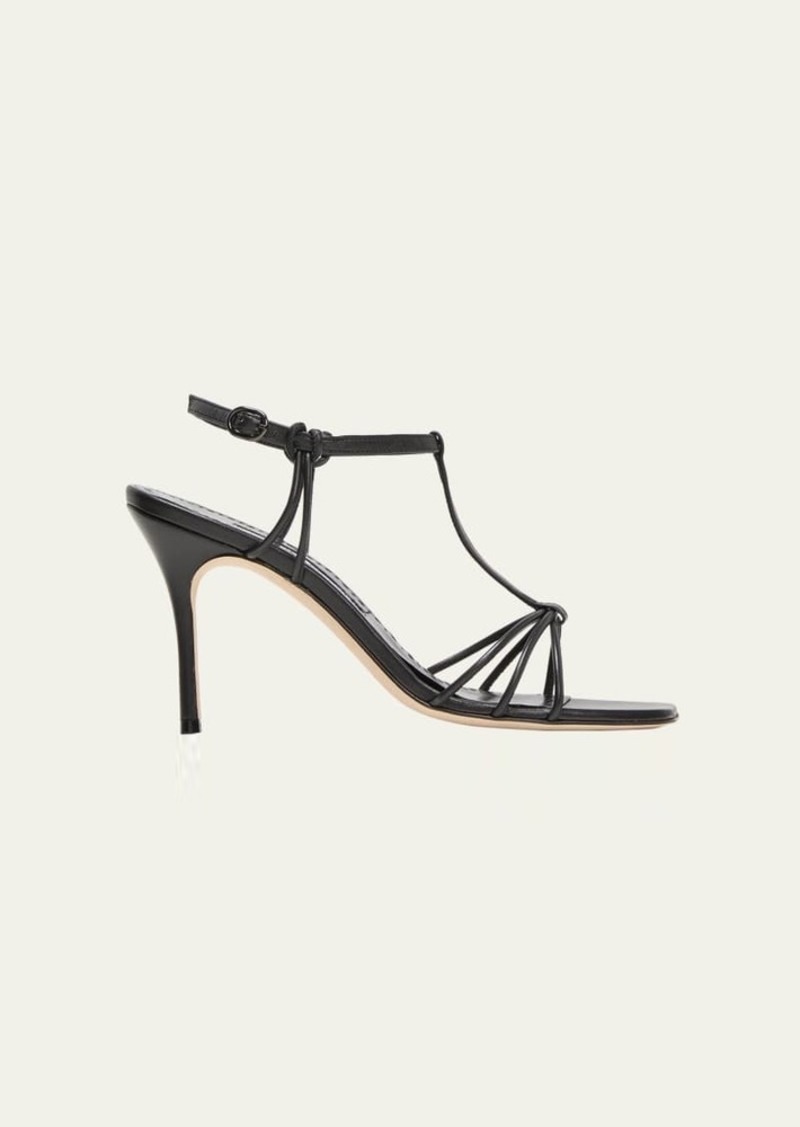 Manolo Blahnik Fabio Leather T-Strap Sandals