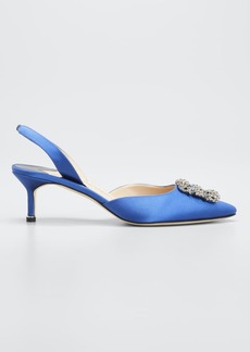 Manolo Blahnik Hangisi Crystal Buckle Slingback Pumps