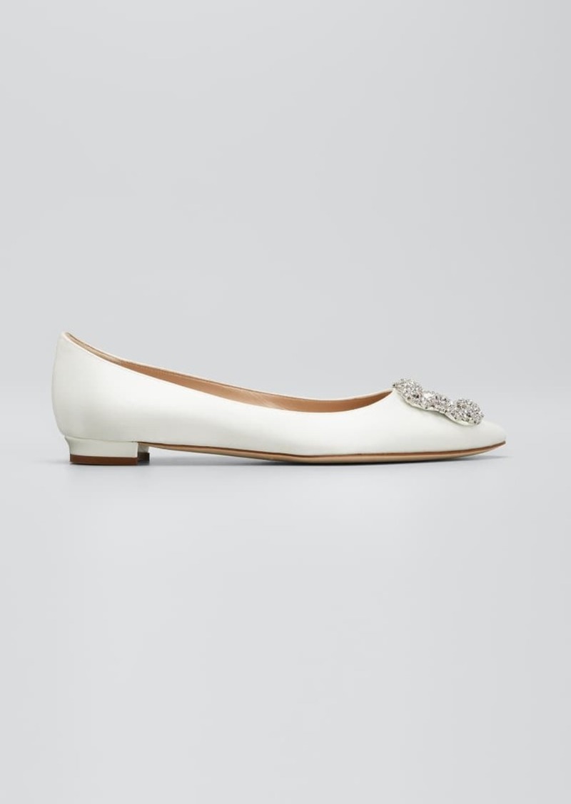 Manolo Blahnik Hangsi Satin Crystal-Buckle Ballerina Flats