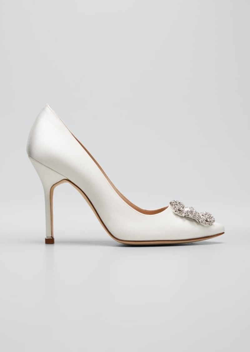 Manolo Blahnik Hangsi Satin Crystal-Buckle Pumps