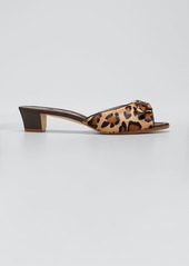 Manolo Blahnik Jarra Leopard-Print Fur Slide Sandals