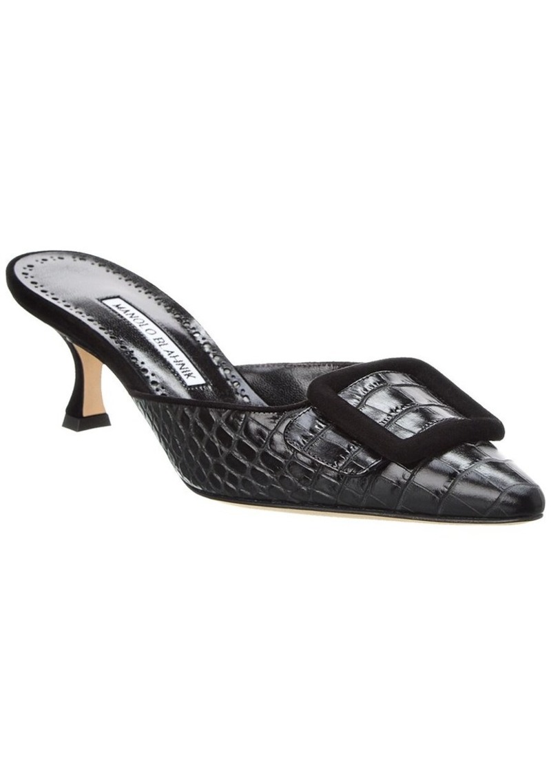 Manolo Blahnik Maysalebi 50 Croc-Embossed Leather Mule