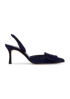 Manolo Blahnik Maysli 70 Suede Slingback In Navy