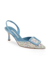 Manolo Blahnik Mayslibi Floral Pointed Toe Slingback Pump