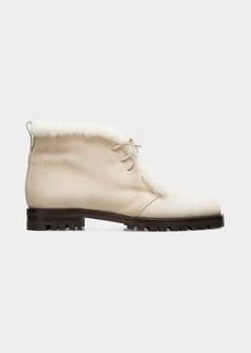 Manolo Blahnik Mircus Suede Shearling Lace-Up Booties