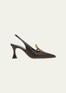 Manolo Blahnik Nikkal Leather Ornament Slingback Pumps