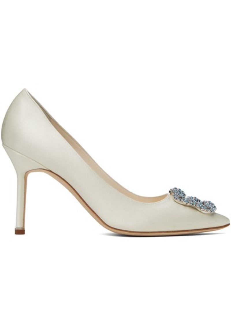 Manolo Blahnik Off-White Hangisi Bridal Heels