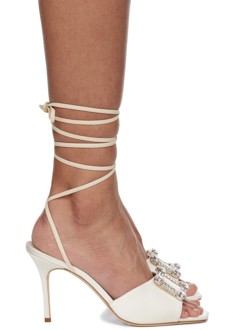 Manolo Blahnik Off-White Lanole Pop Fabio Satin Heels