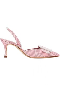 Manolo Blahnik Pink & White Mayslibi Heels