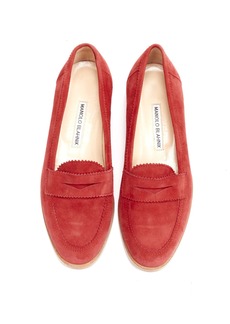 MANOLO BLAHNIK red suede leather classic penny loafer