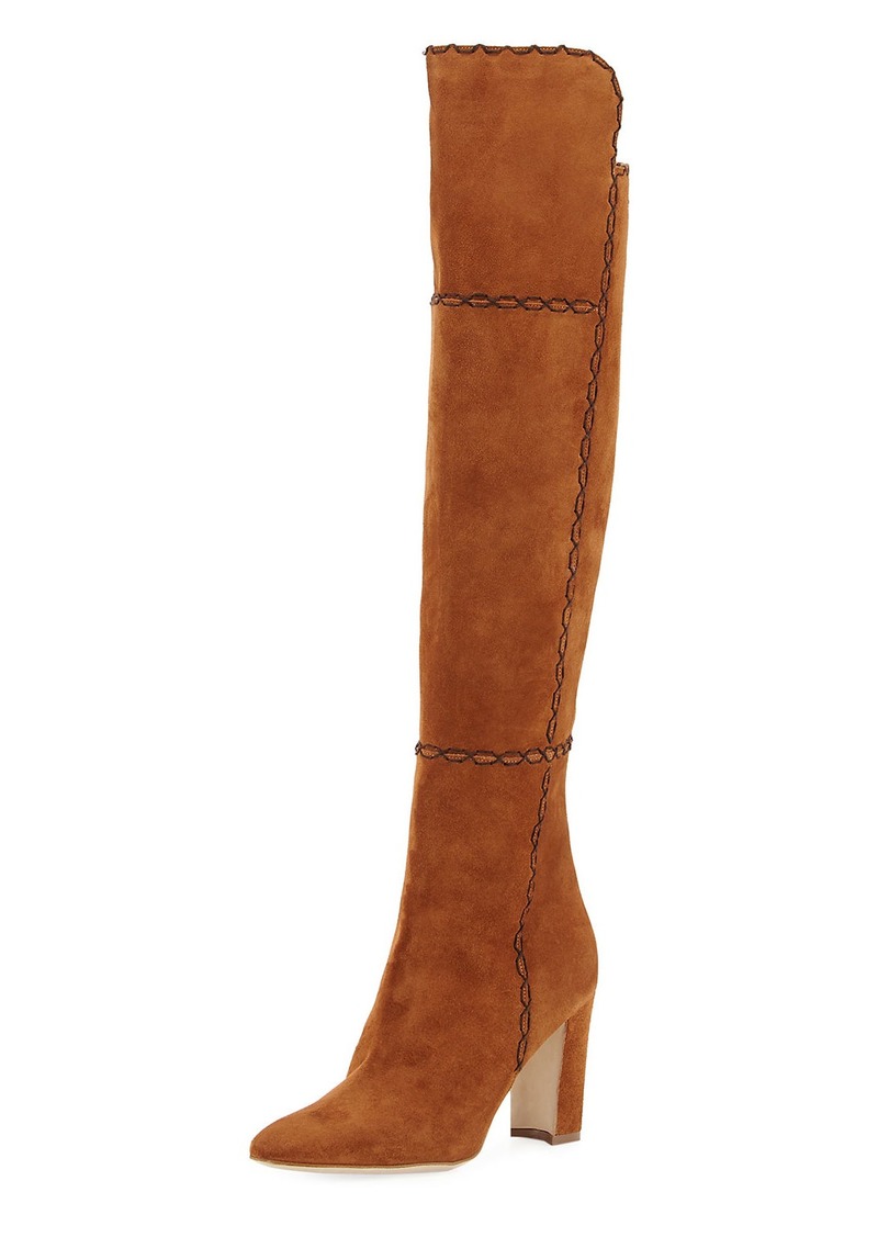 Manolo Blahnik Rubiohi Stitched Suede Knee Boot