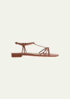 Manolo Blahnik Strappy Leather T-Strap Flat Sandals