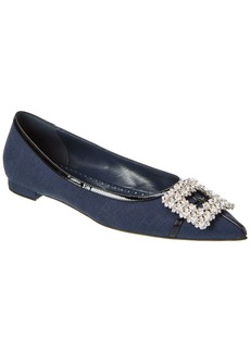 Manolo Blahnik Tuberian Linen & Patent Flat