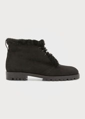 Manolo Blahnik Mircus Suede Shearling Lace-Up Booties