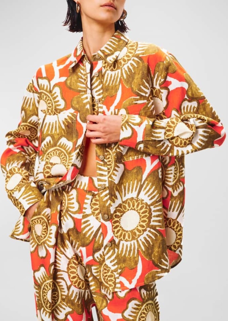 Mara Hoffman Adele Oversized Button-Front Floral Hemp Shirt
