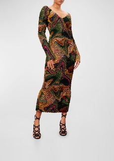 Mara Hoffman Eliza Smocked Abstract-Print Midi Dress